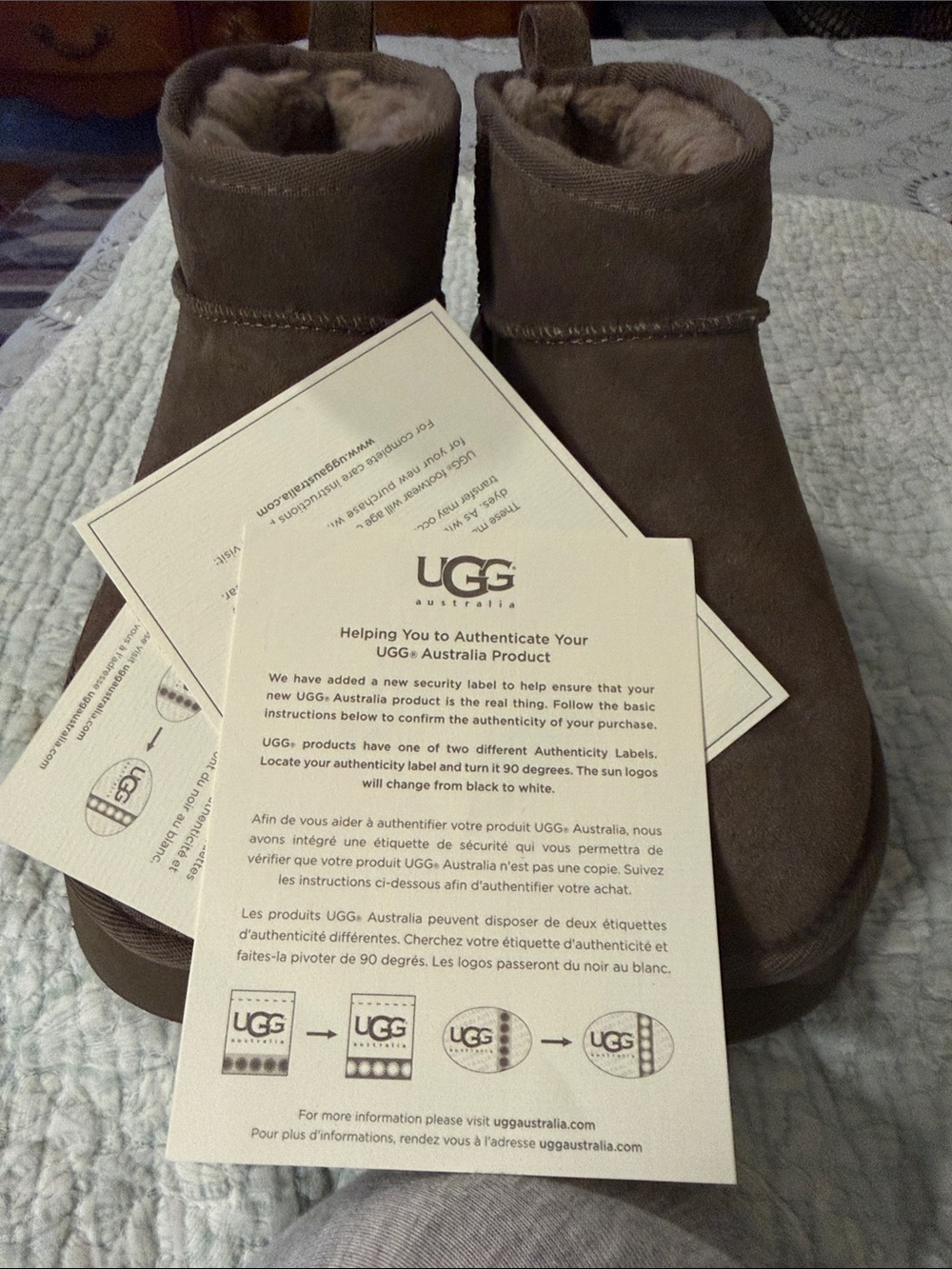 UGG Womans  Short Suede Boots in Brown with Shearling Trim - Picture 4 of 7